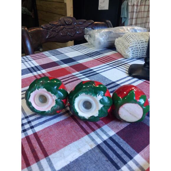 Anthropomorphic strawberry salt, pepper Shakers, and toothpick holder - Picture 3 of 6